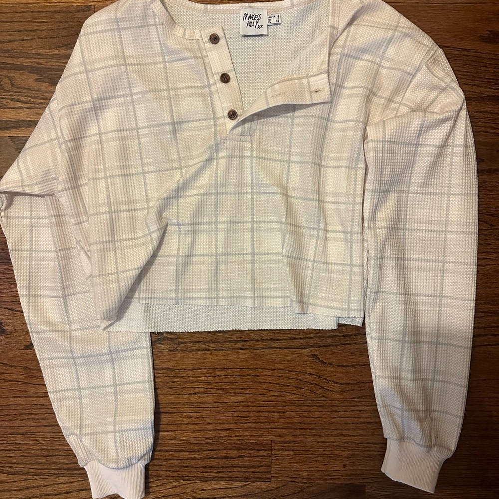 Princess Polly Cream Plaid Button-Up Top